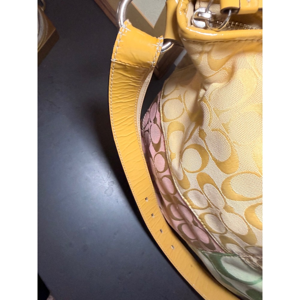 Y2K Coach Signature Patchwork Pastel Hobo Shoulder Bag Yellow Pink Green F14900 - Picture 13 of 16